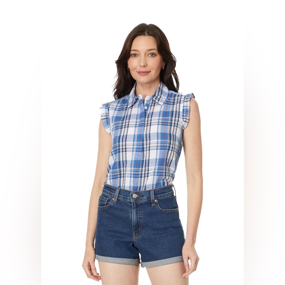tommy hilfiger womens multi blues peasant blouse blue Size small
